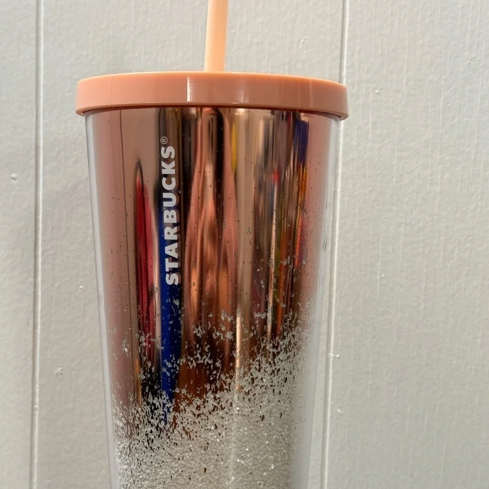 Starbucks 2019 Holiday Rose Gold Glitter Cascading Cold Cup 24oz